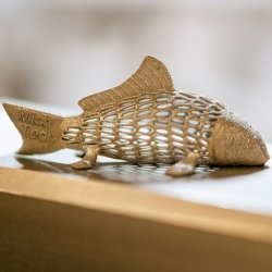 3-D printed metal fish.